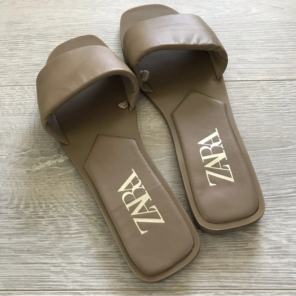 Zara Flat Padded Leather Sandals - Picture 3 of 5